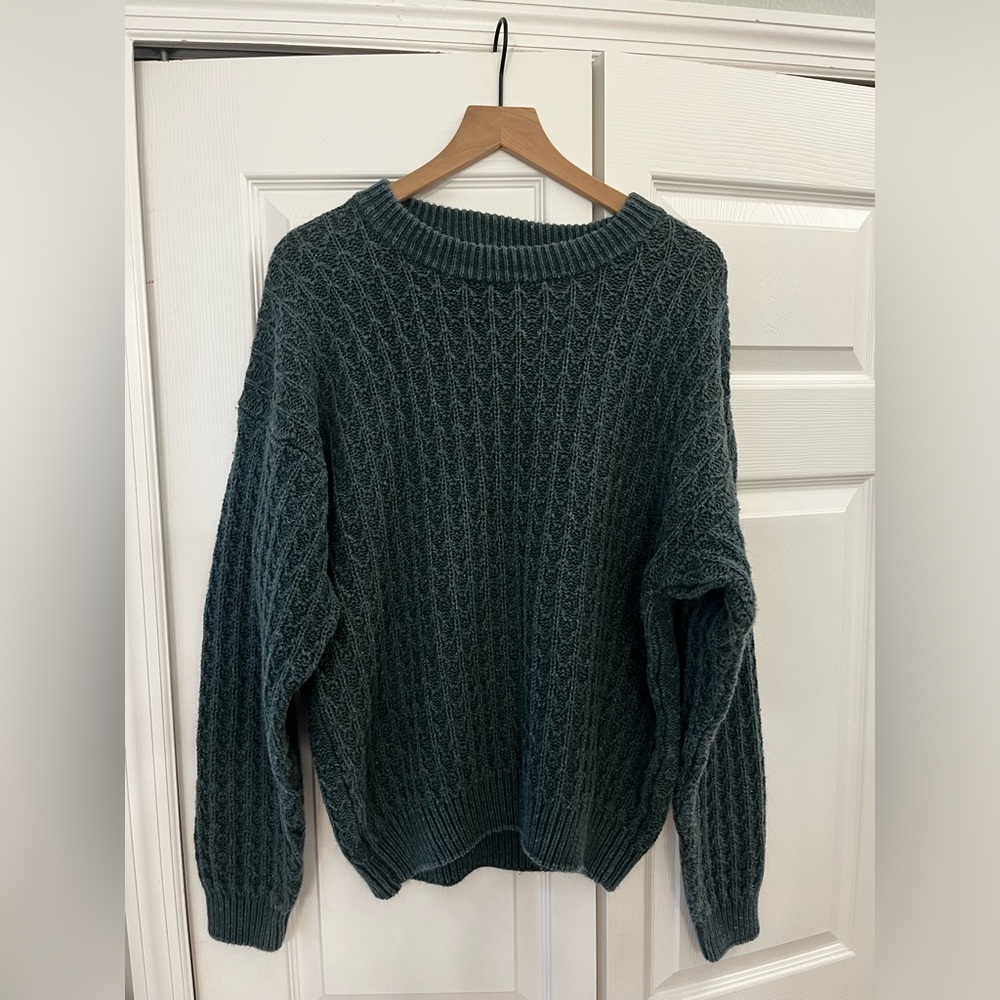 Fenn Wright Manson Dark Teal Cable Knit Crewneck Sweater